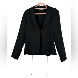 A.BYER Black Tailored Open-Front Blazer Cinched Back Tie Modern Minimalist